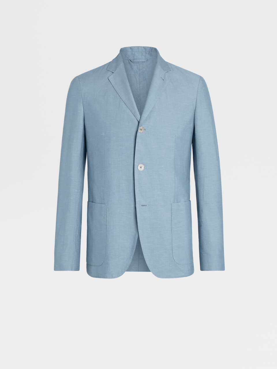Light Blue Cotton Linen and Silk Garment Washed Shirt Jacket, Slim Fit